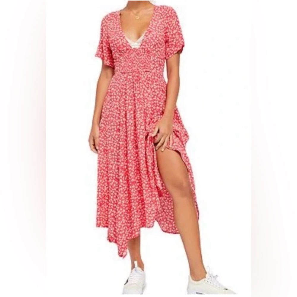 Free People In Full Bloom Handkerchief A-Line Vintage Midi Dress